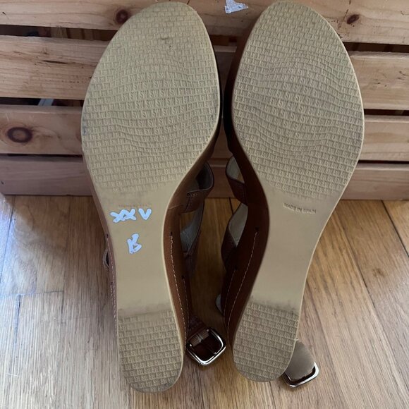 Stuart Weitzman Size 8.5 Brown Leather Strappy Slingback Wedge Heel Sandals - Picture 11 of 16
